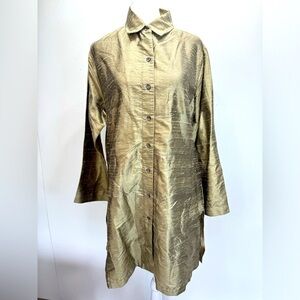 Chico’s Galla 100% Silk Button Front Long Sleeve Tunic in Champagne Gold 1/M